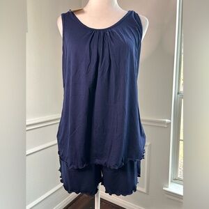 Ekouaer Navy Blue Ruffle Hem Sleeveless Women's Pajama Set, Size M, NWT